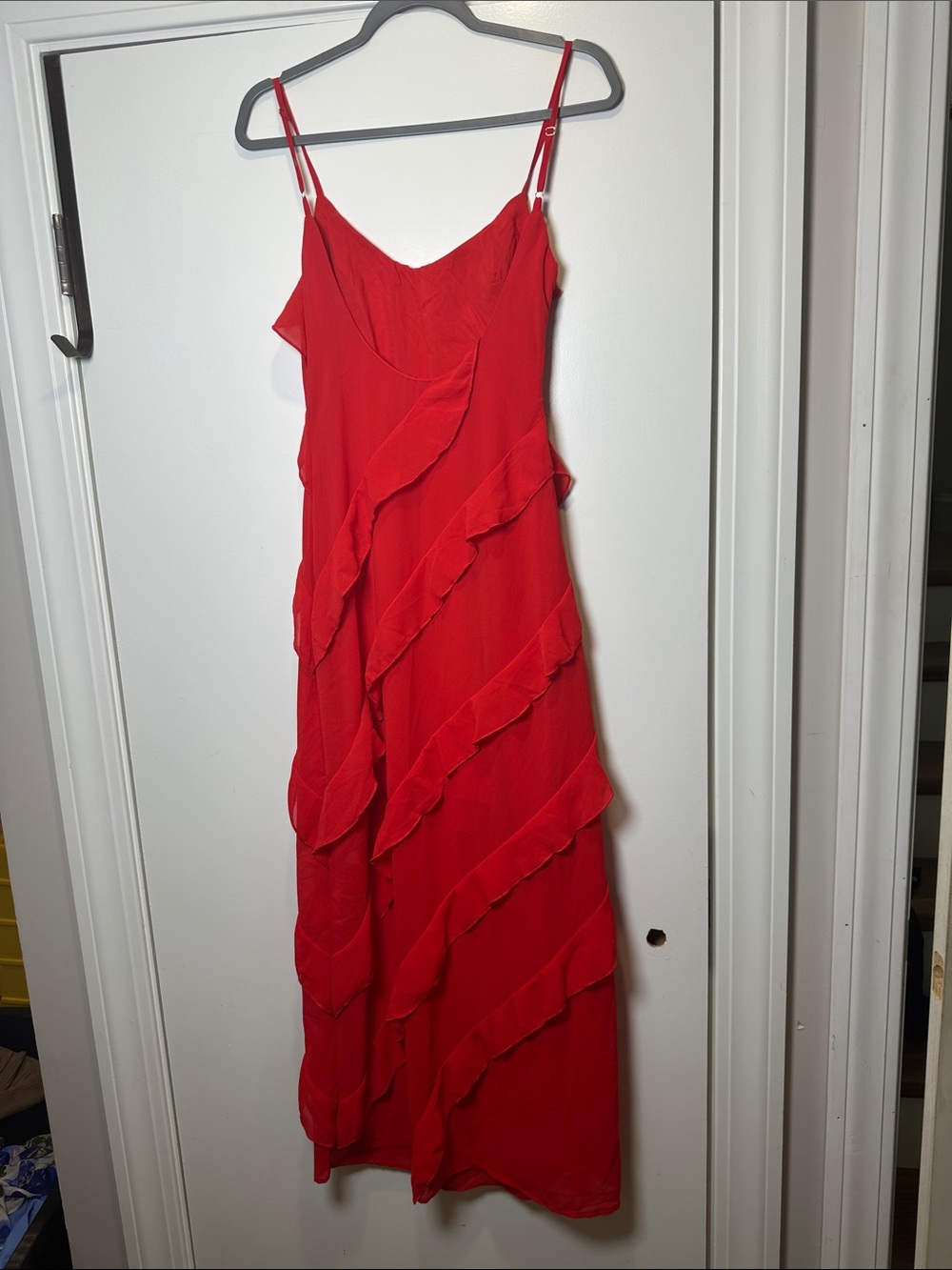 Commense Red Ruffle Tier Maxi Dress (101) - Picture 2 of 5